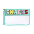 Waterproof PVC makeup bag in mint green with SNACKS towel embroidery patch - Mint Green-SNACKS