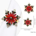 Antique gold snowflake napkin ring with red crystal petals and green enamel details - Colorful Snowflake (88)