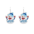 Cute cartoon snowman acrylic earrings with Merry Christmas print and festive blue bow ties - Snowman