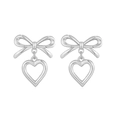 Boucles d'oreilles argentées avec nœud et cœur évidé, bijoux en métal élégants - Cœur Évidé - Argent