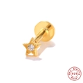 Golden 925 sterling silver star stud earring with sparkling diamond inlay and screw back - Single Gold-Hollow Zircon Star