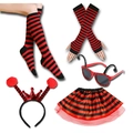 Detailed set of ladybug costume accessories including polka dot glasses and striped socks - Style 8 Ladybug 5-Piece Set