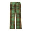 Dames ruitjesbroek met hoge taille en rechte pijpen in retro groen wollen stof - XS / Pants
