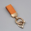 Premium orange suede leather car keychain with gold hardware and anti-lost D-ring - Short Style / Yellow/Gold