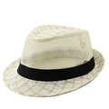 Ademende heren strooien fedora met mesh weefsel en zwarte band voor zomerse zonbescherming - M (56-58cm) / crème