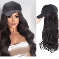 Black baseball cap with long wavy hair extension for women, stylish wig accessory - Calico