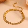Detail view of multi-strand gold snake chain bracelet with adjustable lobster clasp closure - 3-Strand Braided Gold Bracelet (Q805) / Gold