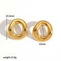 Chunky gold geometric stainless steel oval hoop earrings with 29.5mm height dimension - Oval Style (TE60401-G) / Gold
