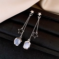 Pendientes largos de plata con motivos de estrellas y colgantes de ópalo sobre terciopelo - 18# Pendientes de Botón de Estrella Ojo de Gato Pin de Plata