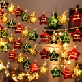 Red green and gold Christmas star LED string lights with Merry Christmas prints - 2M 10LEDs Battery Powered Christmas Star