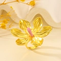 Detail of a large gold flower ring with pink enamel center and brushed petals - 放射纹花朵戒指(DZ-435-34)