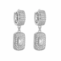 Macro view of silver square drop earrings with emerald-cut crystals and pave setting - Platinum White CZ Wide