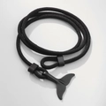 Bracciale regolabile in cordino milanese nero con ciondolo a coda di balena nero - Corda Nera Coda di Balena Nera