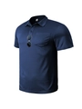 Detail van donkerblauwe mesh poloshirt voor heren met borstzak en witte knopen erop - S / Marineblauw