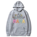 Light gray Mama Est 2025 hoodie with floral graphics and kangaroo pocket in size medium - Light Gray