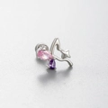 Silver butterfly ear studs with pink and purple pear-shaped cubic zirconia stones - Butterfly Pink Purple Zirconia Style (A171-3#)