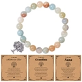 Pink zebra stone bracelet with tree of life charm and personalized grandma gift cards - Grandma Card / Amazonite