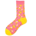 Pink cotton crew sock featuring vibrant yellow banana patterns with contrast heel and toe - 38-46 / Pink Base Banana Pattern (1074D)