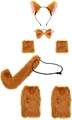 Detail of a brown leopard plush fox ears and tail costume set for Halloween cosplay party - Brown Fox Cat 6pcs Set