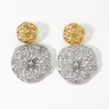 Elegant cutout flower drop earrings in two-tone gold and silver metal finish - Gold & Silver Bi-color Style (SDE2542)