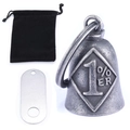Vintage motorcycle guardian bell with 1%ER emblem, velvet pouch and clip - Vintage Silver 3-Piece Set (With Bag And Plate)