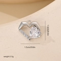 Macro detail of silver heart pendant with cubic zirconia and size dimensions - White Gold White Zircon Heart (MYYX00674)
