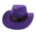 Purple western cowboy felt hat featuring a leopard print band and vintage metal steer head - M (56-58cm) / Rose Red