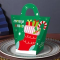 Green Christmas gift bag with festive red stocking and Merry Xmas lettering - Green Background Boots (No Ribbon)