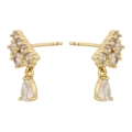 Macro detail of 18K gold plated earrings featuring pear-cut and round cubic zirconia - Star Cluster Water Drop Tassel Stud Earrings (VE1279) / Gold