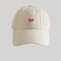 Beige washed cotton baseball cap featuring triple heart embroidery for women - Adult Regular 54-58cm / Beige