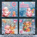 Pink Christmas window clings featuring cartoon Santa, reindeer and gingerbread man - Set of 4 BQ609+611+613+616