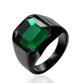 Bague vintage pour homme en acier inoxydable noir avec une grande pierre précieuse verte - Black Emerald Green Gemstone