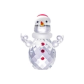 Crystal snowman figurine with red hat and buttons on a clean white background - Snowman-Hands Up