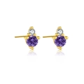 Elegant 925 sterling silver gold-plated stud earring with deep purple round-cut gemstone - February / Purple