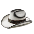 Sombrero de paja estilo vaquero degradado crema y negro con banda de cuero turquesa - M (56-58cm) / Pintado Blanco Negro