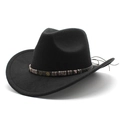 Cappello da cowboy in feltro nero con ingranaggi steampunk e fascia etnica intrecciata - M (56-58cm) / Nero