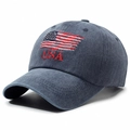 Casquette de baseball bleu délavé vintage avec texte USA et drapeau brodé - Réglable / Bleu marine