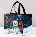 Christmas non-woven tote bag with snowman illustration and Merry Christmas text - Christmas Style 7
