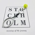 Mini tennis racket keychain with yellow ball pendant and silver alloy frame - 4.8cm*3.8cm / Threaded Tennis Silver