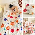 Thick flannel blanket with colorful cartoon monsters and Happy Monsters text design - Little Monster