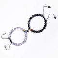 Detail of magnetic heart clasp connecting natural stone beaded bracelets for couples - White Howlite + Matte Stone