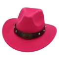 Detail showing fuchsia western cowboy hat with vintage star buckle and turquoise studs - Kids Size / Rose Red (Bronze Star)