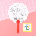 DIY kids coloring paper fan with elephant hot air balloon print and red handle - Hot Air Balloon Style