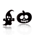 Halloween black pumpkin and ghost stud earrings in polished stainless steel - Asymmetric Ghost Pumpkin (156) / Matte Black