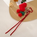 Handmade crochet keychain with red heart and cherry charms on a braided rope - K1113 Cherry Style
