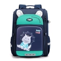 Dark blue kids backpack with cute dinosaur cartoon and 3D animal ear design details - Navy with Green