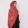 Thick red paisley shawl with fringe detailing for autumn and winter warmth - Red Cashew Flower (T488-08)