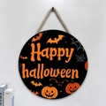 Halloween wooden hanging sign with Happy Halloween text and orange pumpkin design - Style A-Happy Halloween Spider Web