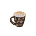 Spilla smaltata tazza da caffè con latte art a cuore e scritta Strong Like My Coffee - Oro Nero