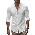 Men's long sleeve cotton linen shirt in white featuring a mandarin collar slim fit - S / White